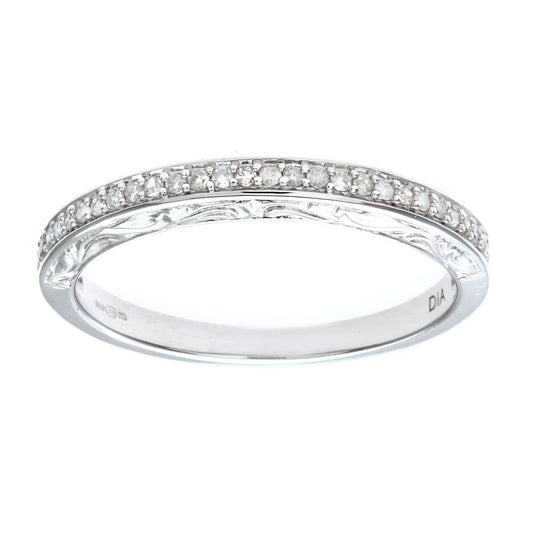 9ct White Gold  Diamond Carved Sides Micro Bead Eternity Ring 2mm - PR0AXL7539BW