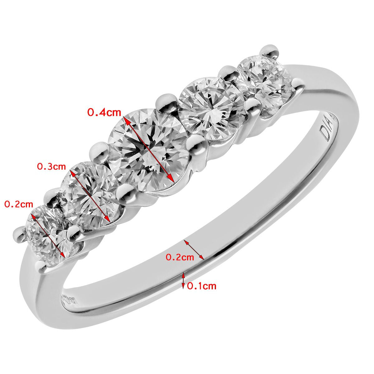 Platinum  Diamond 5 Stone Eternity Ring 4mm 0.75CT H/SI - PR0AXL7696PTHSI