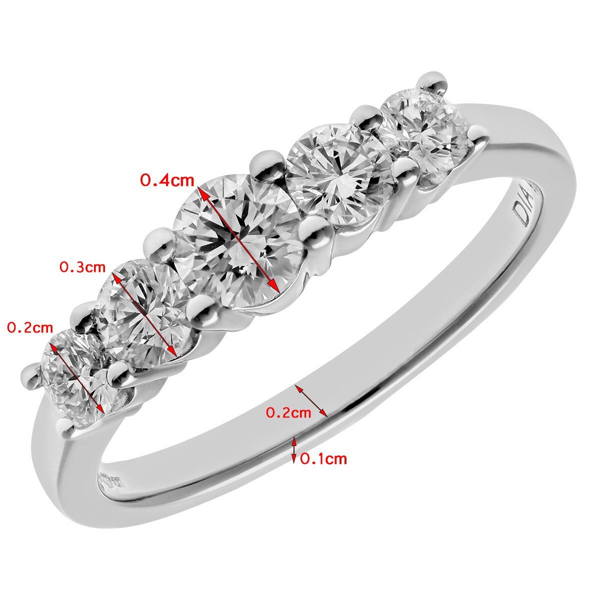 18ct White Gold  Diamond 5 Stone Eternity Ring 4mm 0.75CT I-J/I1 - PR0AXL7696W18JPK