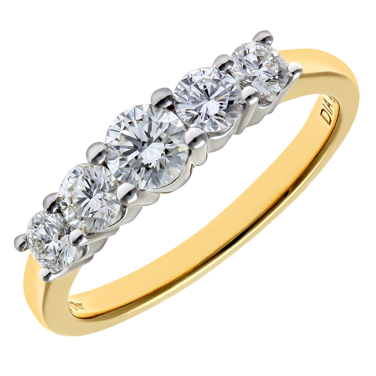 18ct Gold  Round 1/2ct Diamond Graduated 5 Stone Eternity Ring 4mm - PR0AXL7696Y18HSI