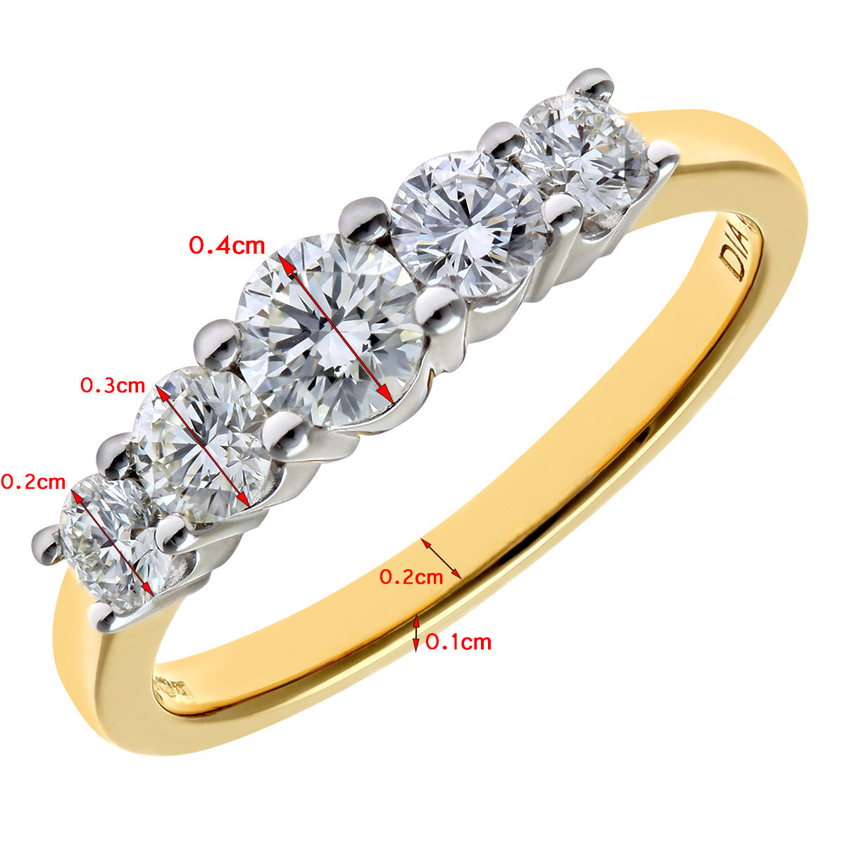 18ct Gold  Round 1/2ct Diamond Graduated 5 Stone Eternity Ring 4mm - PR0AXL7696Y18HSI
