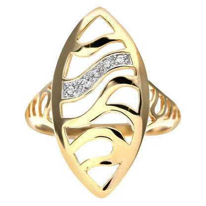 9ct Gold  2pts Diamond Pave Cut-out Leaf Marquise Dress Ring 24mm - PR0AXL7770Y