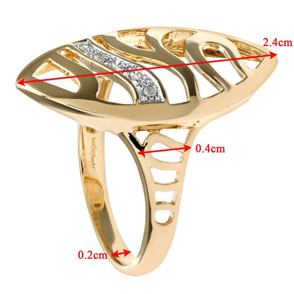9ct Gold  2pts Diamond Pave Cut-out Leaf Marquise Dress Ring 24mm - PR0AXL7770Y
