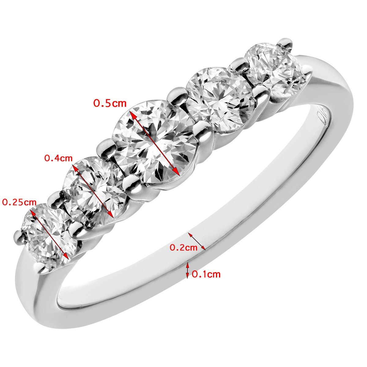Platinum  Round 1ct Diamond Graduated 5 Stone Eternity Ring 5mm - PR0AXL7901PTHSI
