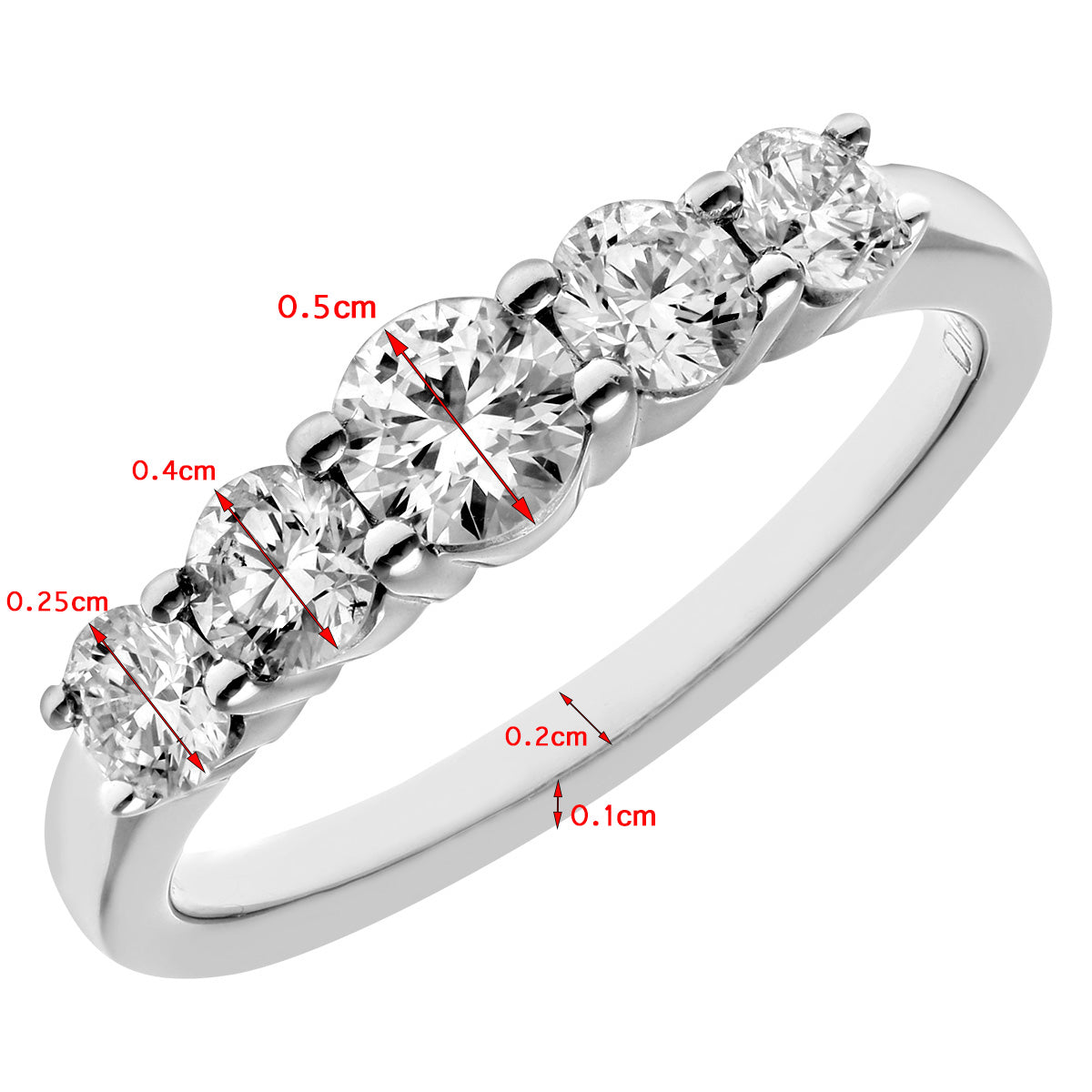 18ct White Gold  1ct Diamond Graduated 5 Stone Eternity Ring 5mm - PR0AXL7901W18HSI