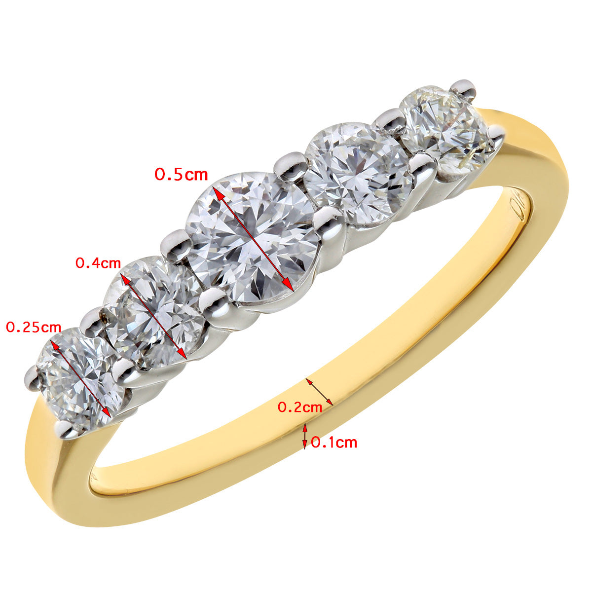 18ct Gold  Round 1ct Diamond Graduated 5 Stone Eternity Ring 5mm - PR0AXL7901Y18HSI