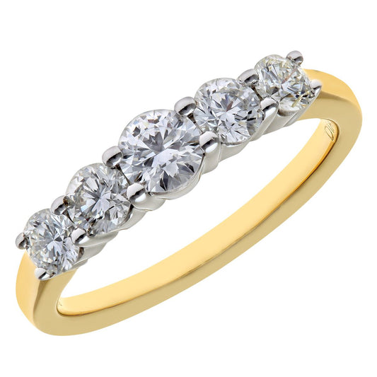 18ct Gold  Round 1ct Diamond Graduated 5 Stone Eternity Ring 5mm - PR0AXL7901Y18JPK