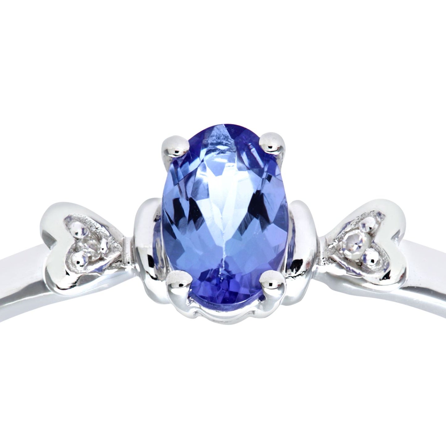 9ct White Gold  1pts Diamond Oval 1/2ct Tanzanite Heart Ring - PR0AXL7995WTanz