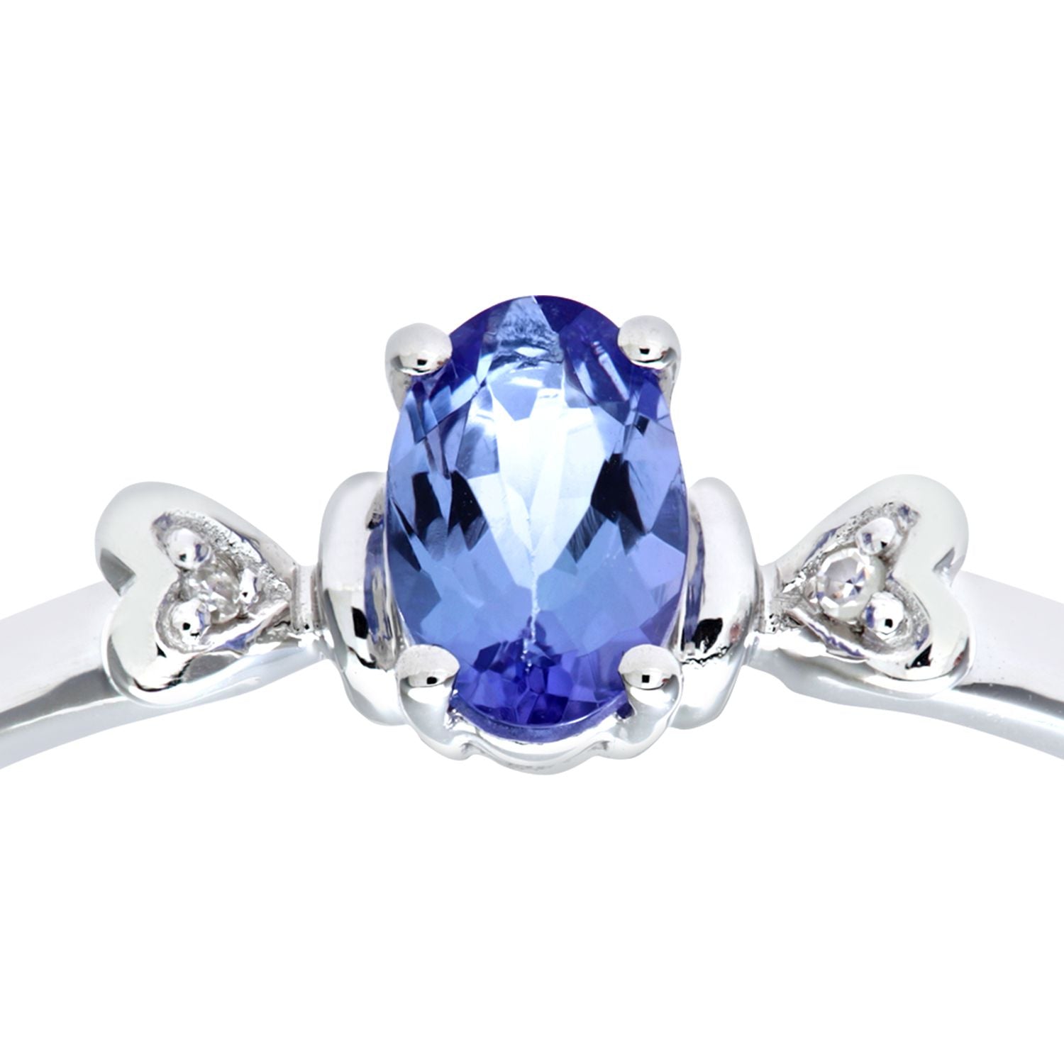 9ct White Gold  1pts Diamond Oval 1/2ct Tanzanite Heart Ring - PR0AXL7995WTanz