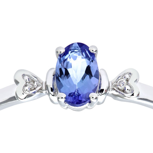 9ct White Gold  1pts Diamond Oval 1/2ct Tanzanite Heart Ring - PR0AXL7995WTanz