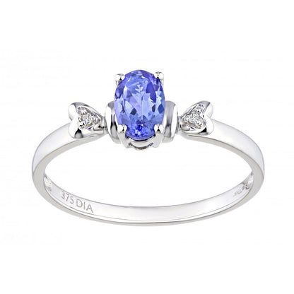 9ct White Gold  1pts Diamond Oval 1/2ct Tanzanite Heart Ring - PR0AXL7995WTanz