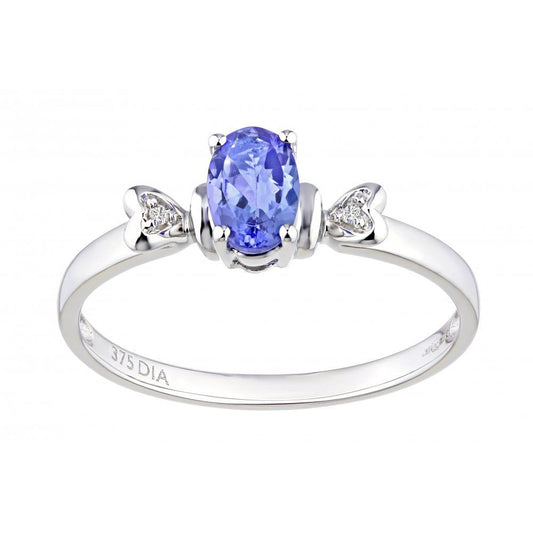 9ct White Gold  1pts Diamond Oval 1/2ct Tanzanite Heart Ring - PR0AXL7995WTanz