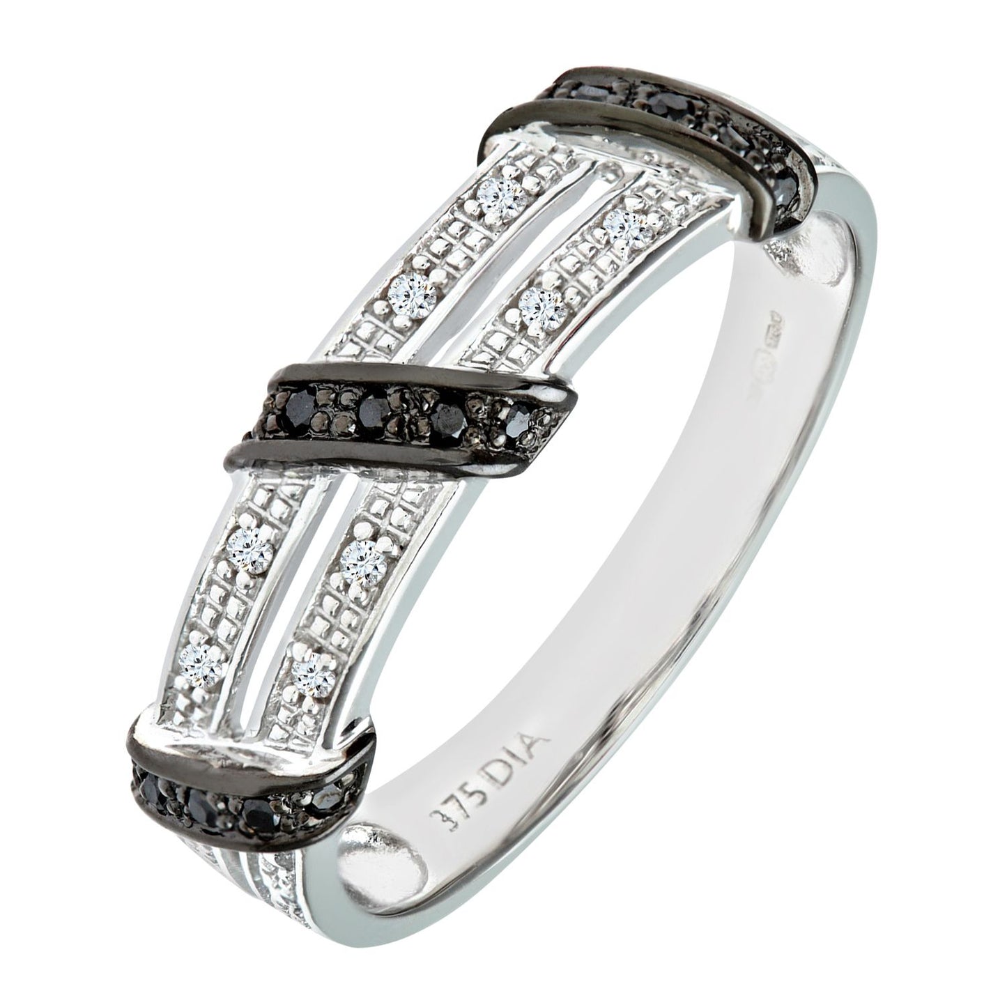9ct White Gold  Diamond Black Diamond Split 2 Row Eternity Ring - PR0AXL8078WBlackDia