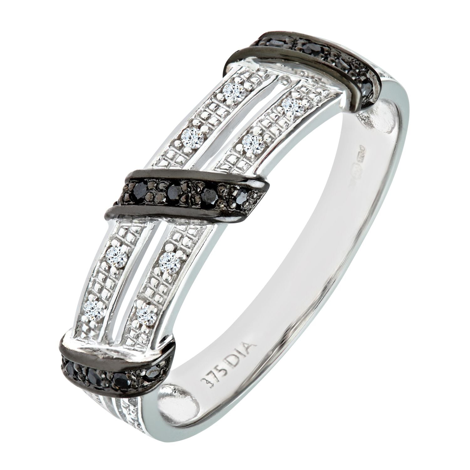 9ct White Gold  Diamond Black Diamond Split 2 Row Eternity Ring - PR0AXL8078WBlackDia