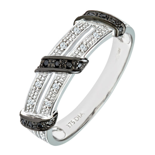 9ct White Gold  Diamond Black Diamond Split 2 Row Eternity Ring - PR0AXL8078WBlackDia