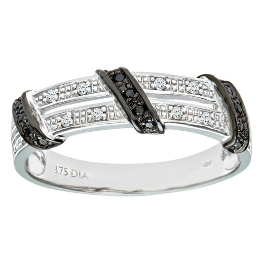 9ct White Gold  Diamond Black Diamond Split 2 Row Eternity Ring - PR0AXL8078WBlackDia
