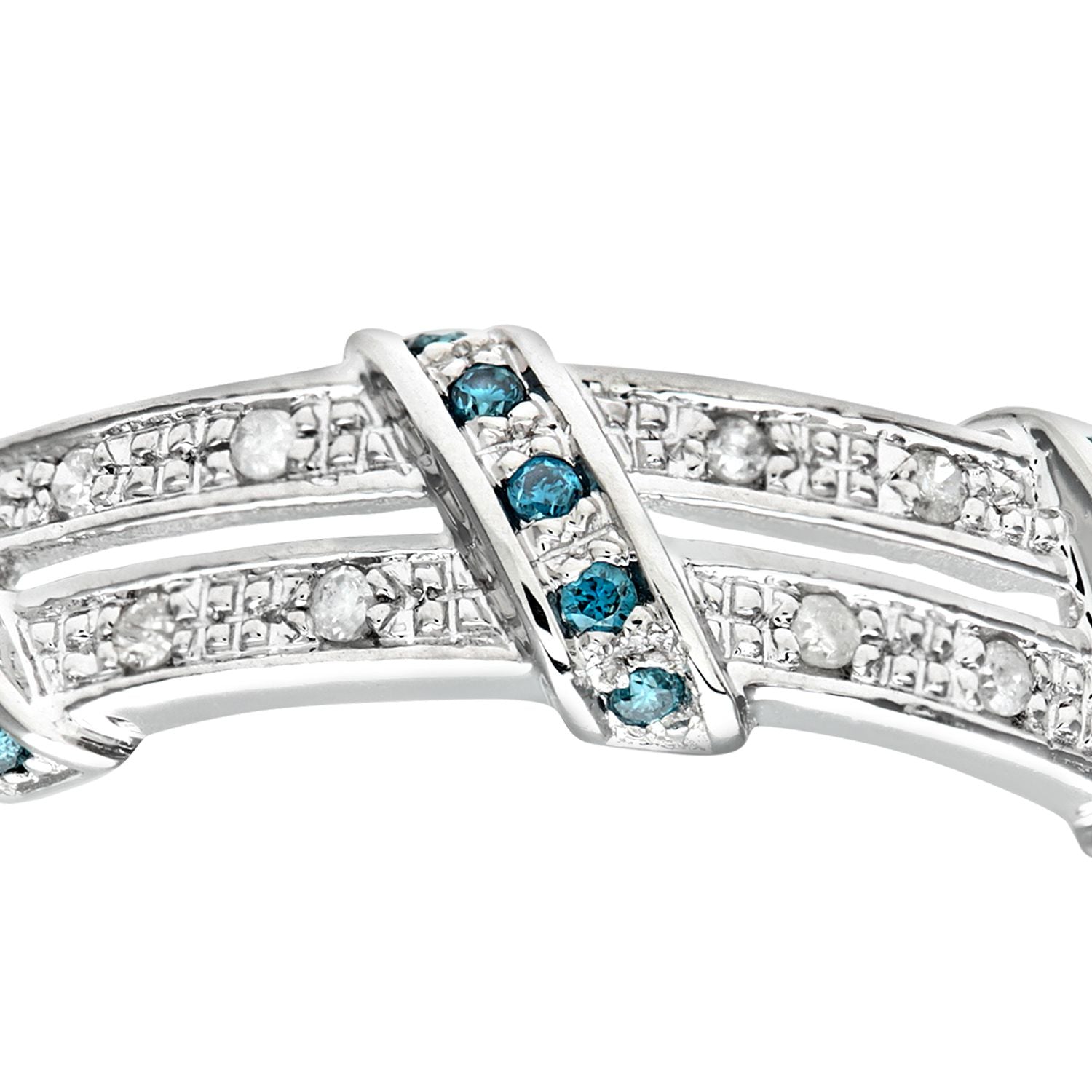 9ct White Gold  Blue Diamond Split 2 Row Pave Bridge Eternity Ring - PR0AXL8078WBlueDia