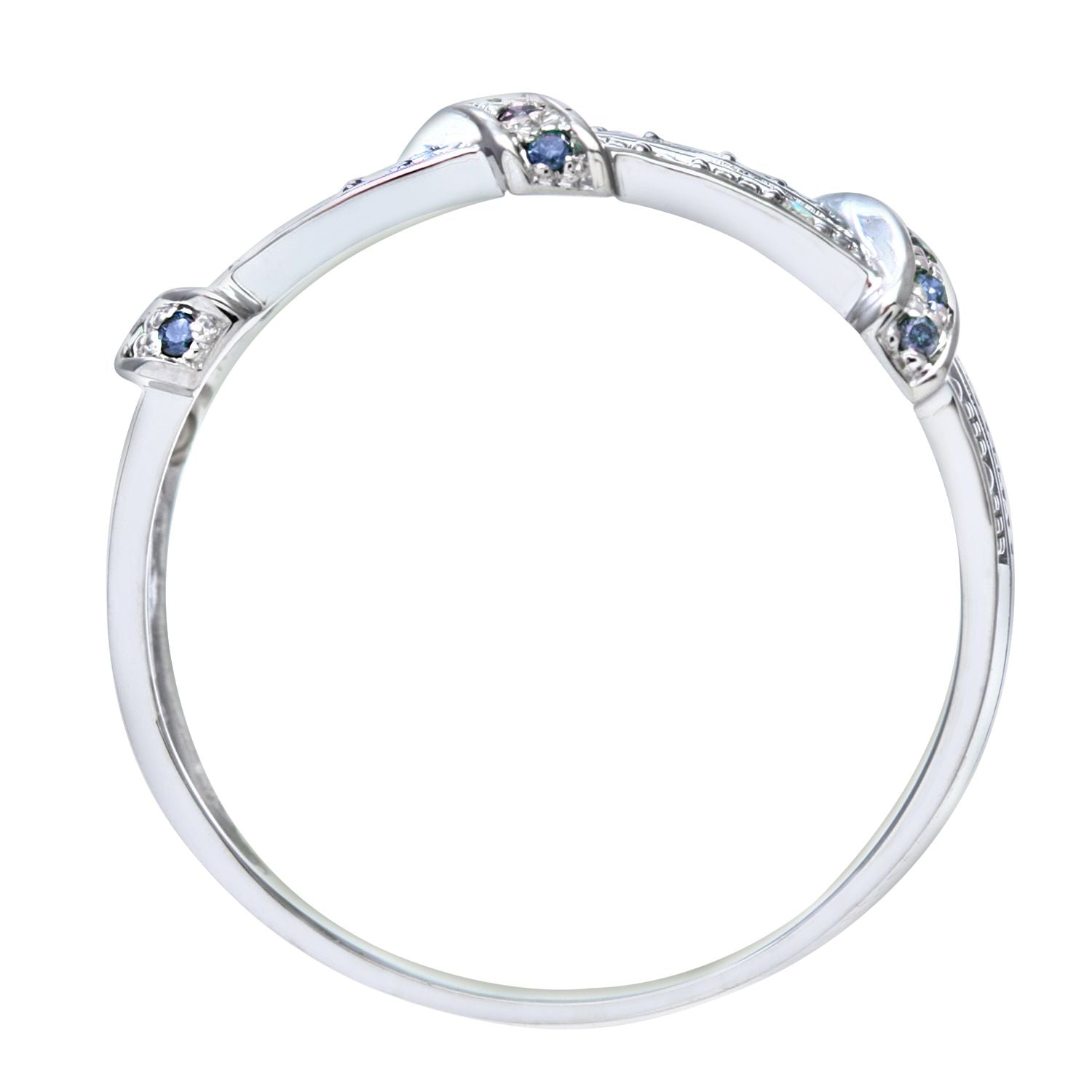 9ct White Gold  Blue Diamond Split 2 Row Pave Bridge Eternity Ring - PR0AXL8078WBlueDia