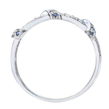 9ct White Gold  Blue Diamond Split 2 Row Pave Bridge Eternity Ring - PR0AXL8078WBlueDia