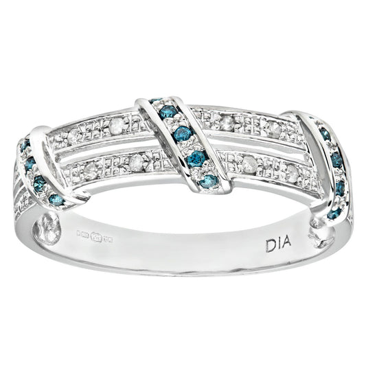 9ct White Gold Blue Diamond Split 2 Row Pave Bridge Eternity Ring - PR0AXL8078WBlueDia