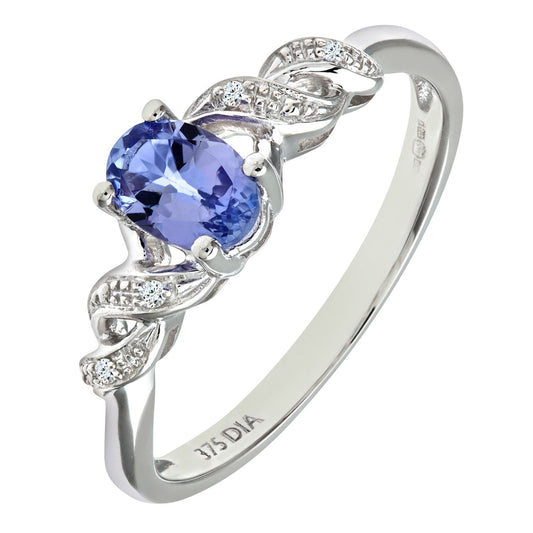 9ct White Gold  Diamond Oval 1/2ct Tanzanite Ribbon Twist Ring - PR0AXL8155WTanz