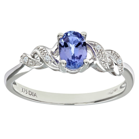9ct White Gold Diamond Oval 1/2ct Tanzanite Ribbon Twist Ring - PR0AXL8155WTanz