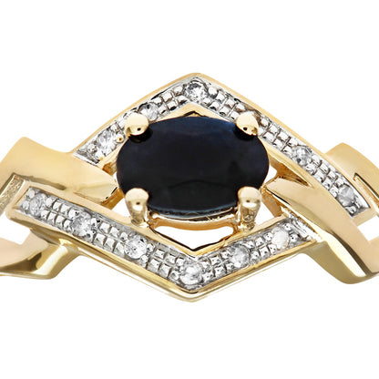 9ct Gold  Diamond Oval Sapphire Art Deco Rhombus Solitaire Ring - PR0AXL8181YSA