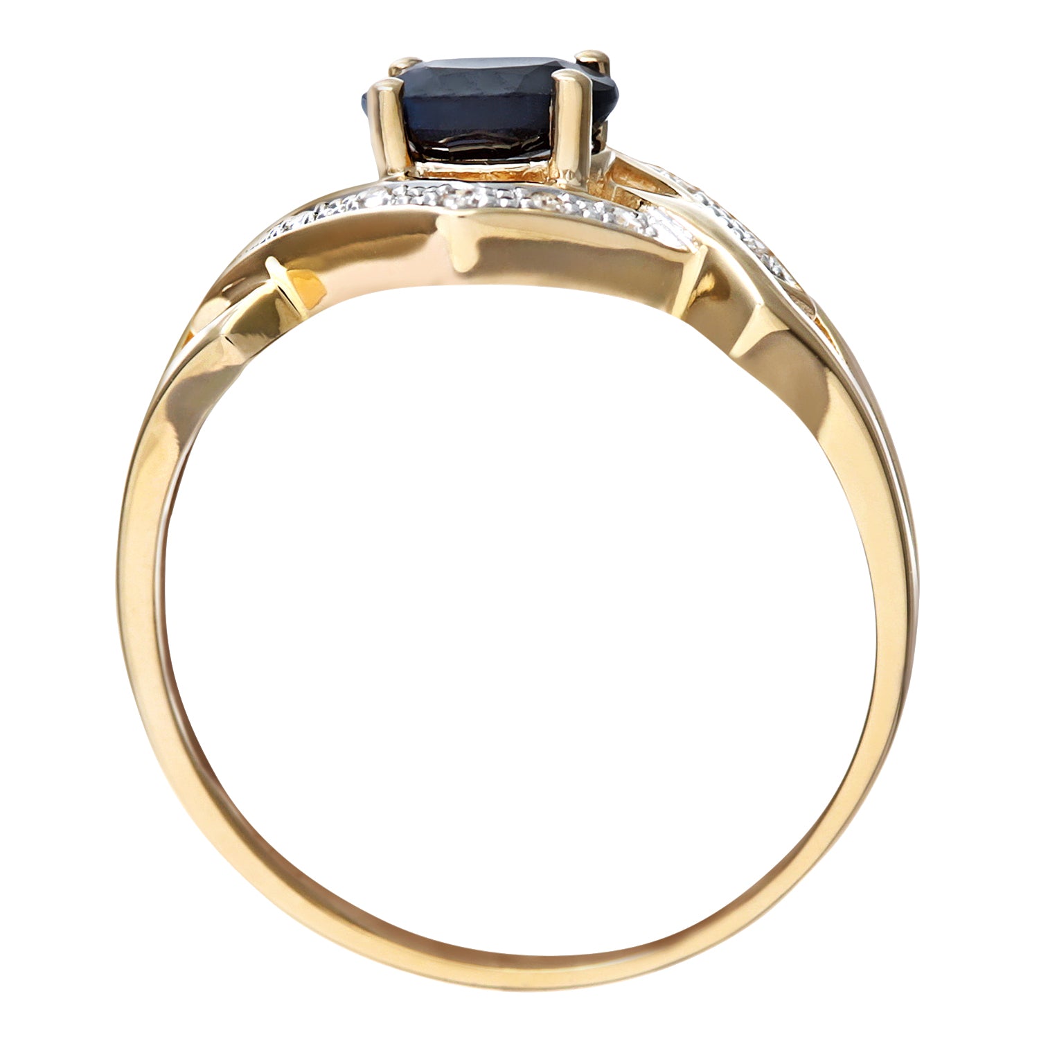 9ct Gold  Diamond Oval Sapphire Art Deco Rhombus Solitaire Ring - PR0AXL8181YSA