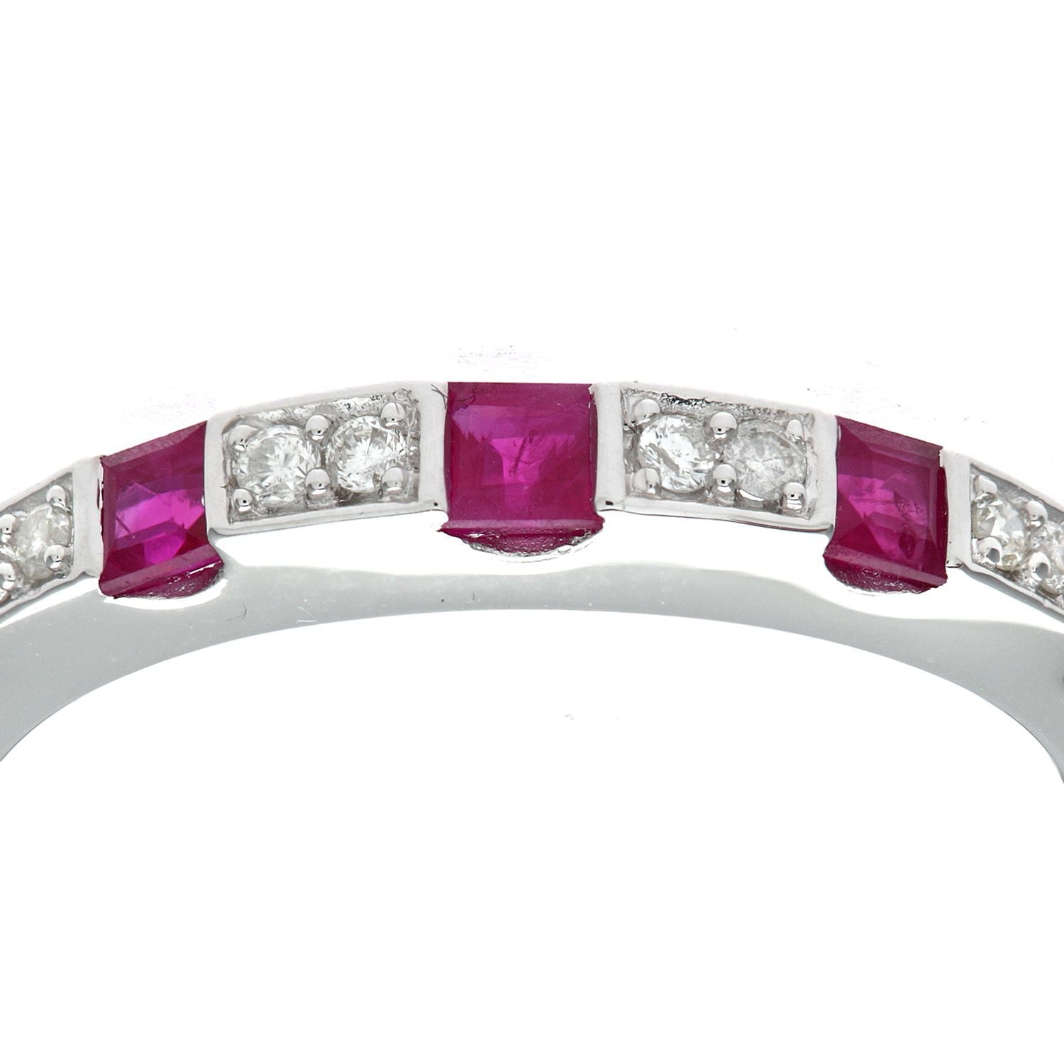9ct White Gold  Diamond Square Ruby Spacers Eternity Ring 2mm - PR0AXL8553WRU