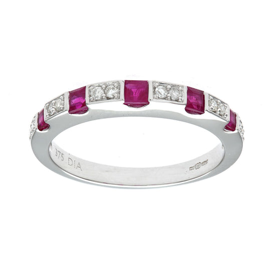 9ct White Gold  Diamond Square Ruby Spacers Eternity Ring 2mm - PR0AXL8553WRU