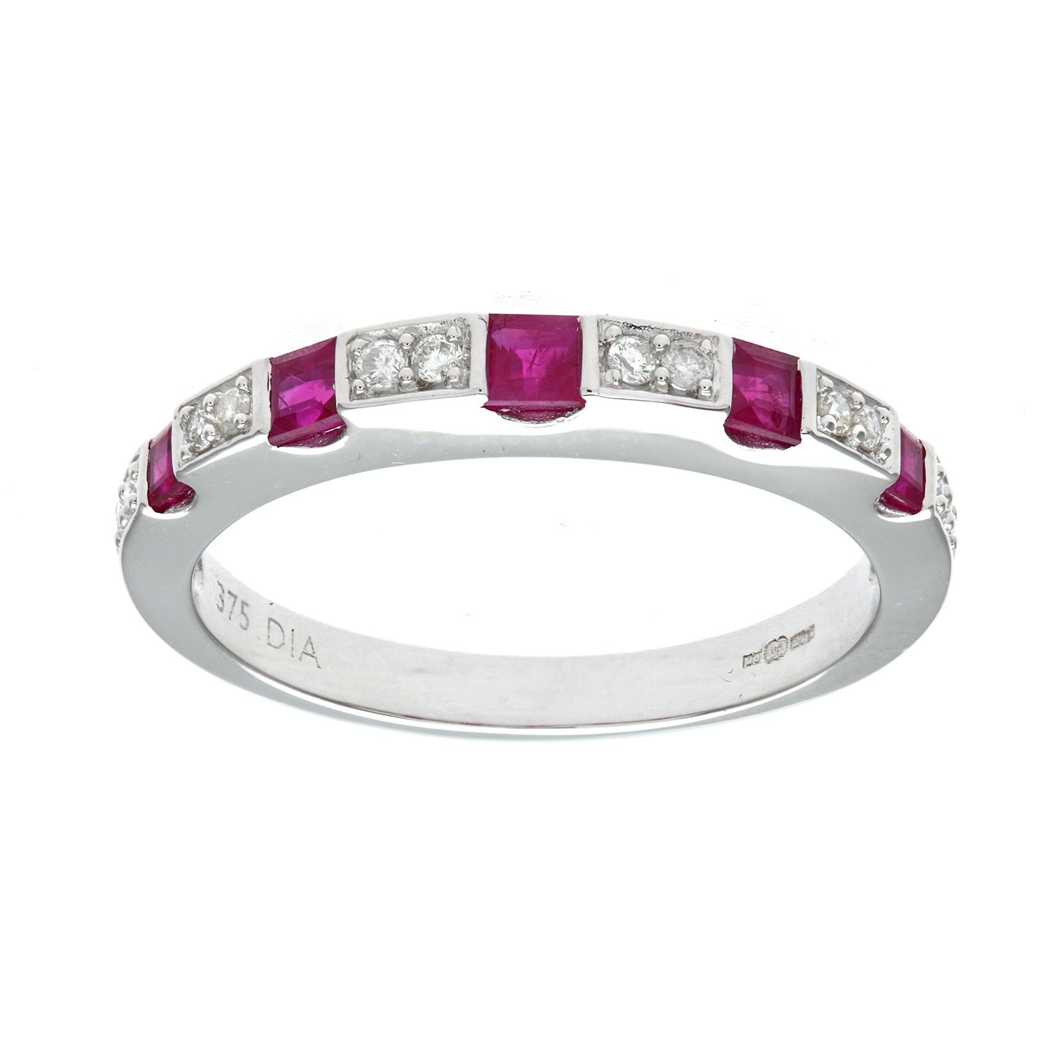 9ct White Gold  Diamond Square Ruby Spacers Eternity Ring 2mm - PR0AXL8553WRU