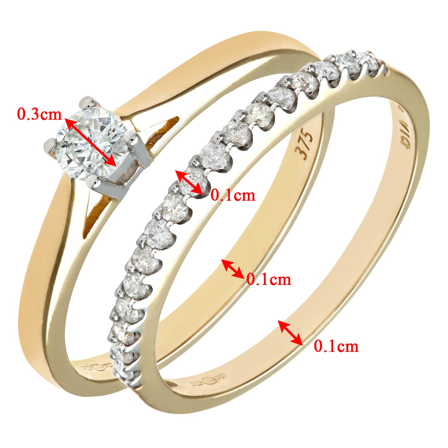 9ct Gold  Diamond 2-piece Solitaire Eternity Bridal Set Ring - PR0AXL8622Y