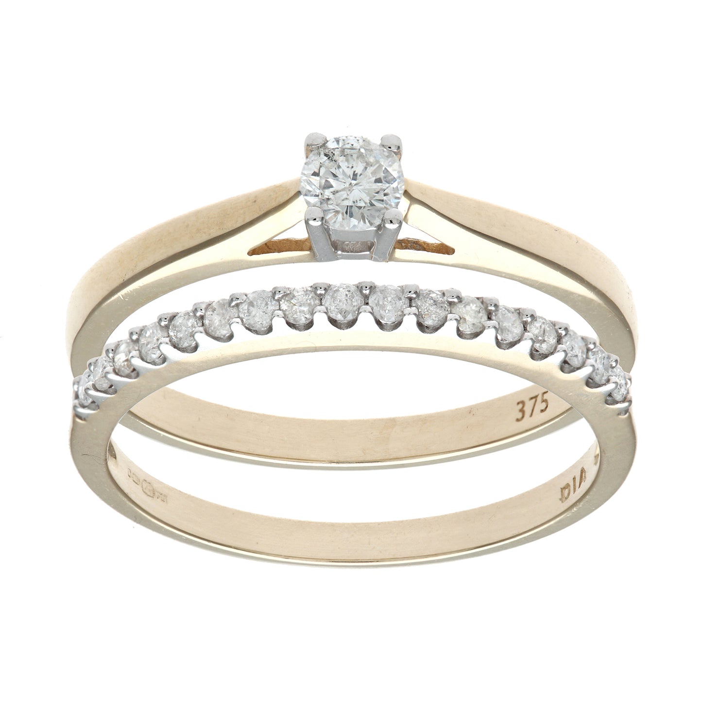 9ct Gold  Diamond 2-piece Solitaire Eternity Bridal Set Ring - PR0AXL8622Y