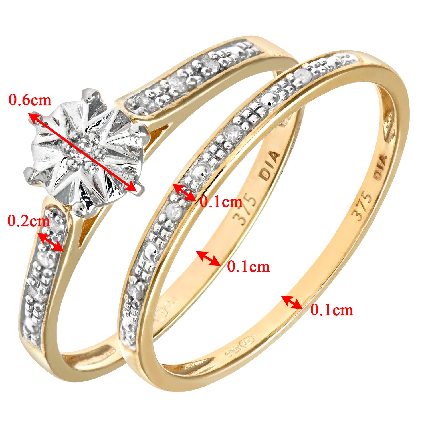 9ct Gold  Diamond 2-piece Illusion Solitaire Eternity Bridal Ring - PR0AXL8633Y