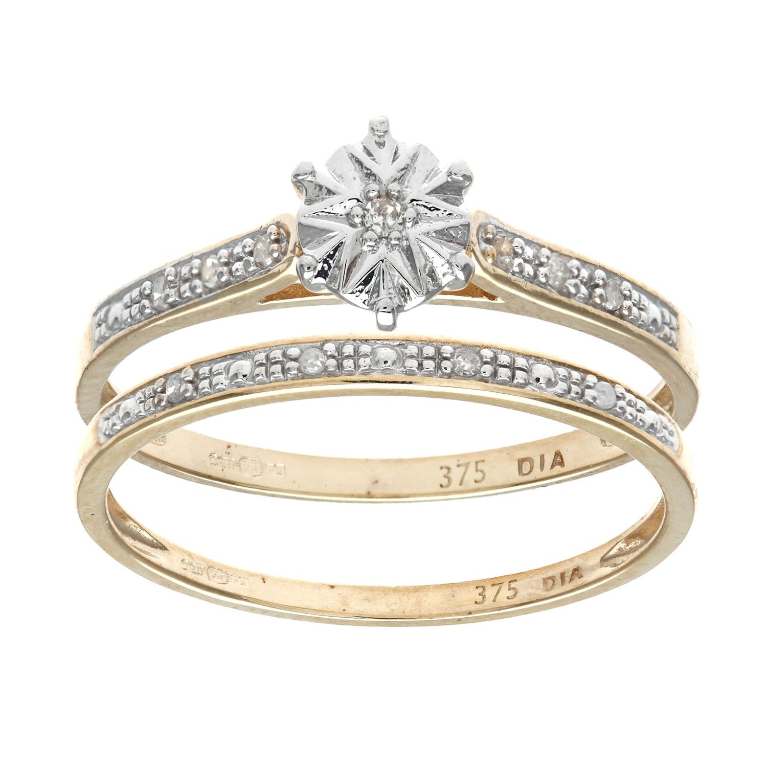 9ct Gold  Diamond 2-piece Illusion Solitaire Eternity Bridal Ring - PR0AXL8633Y