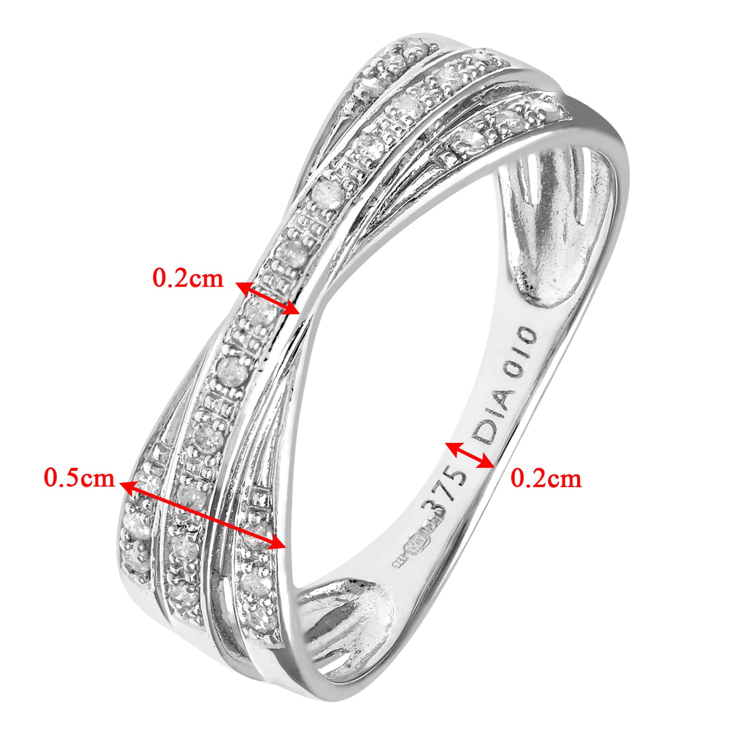 9ct White Gold  Round 10pts Diamond Crossover Eternity Ring 2mm - PR0AXL8634W