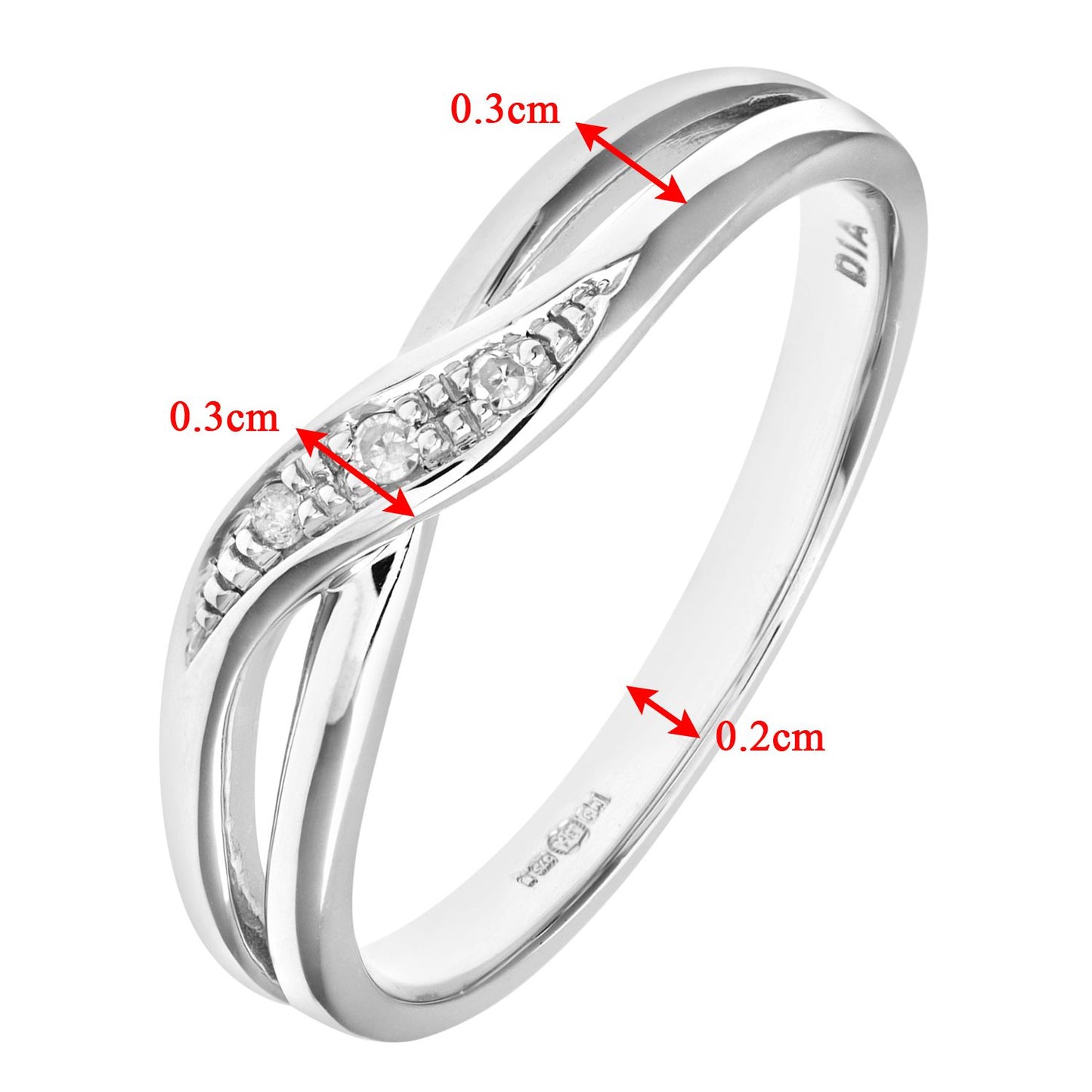 9ct White Gold  Round 2pts Diamond Crossover Dress Ring - PR0AXL8741W