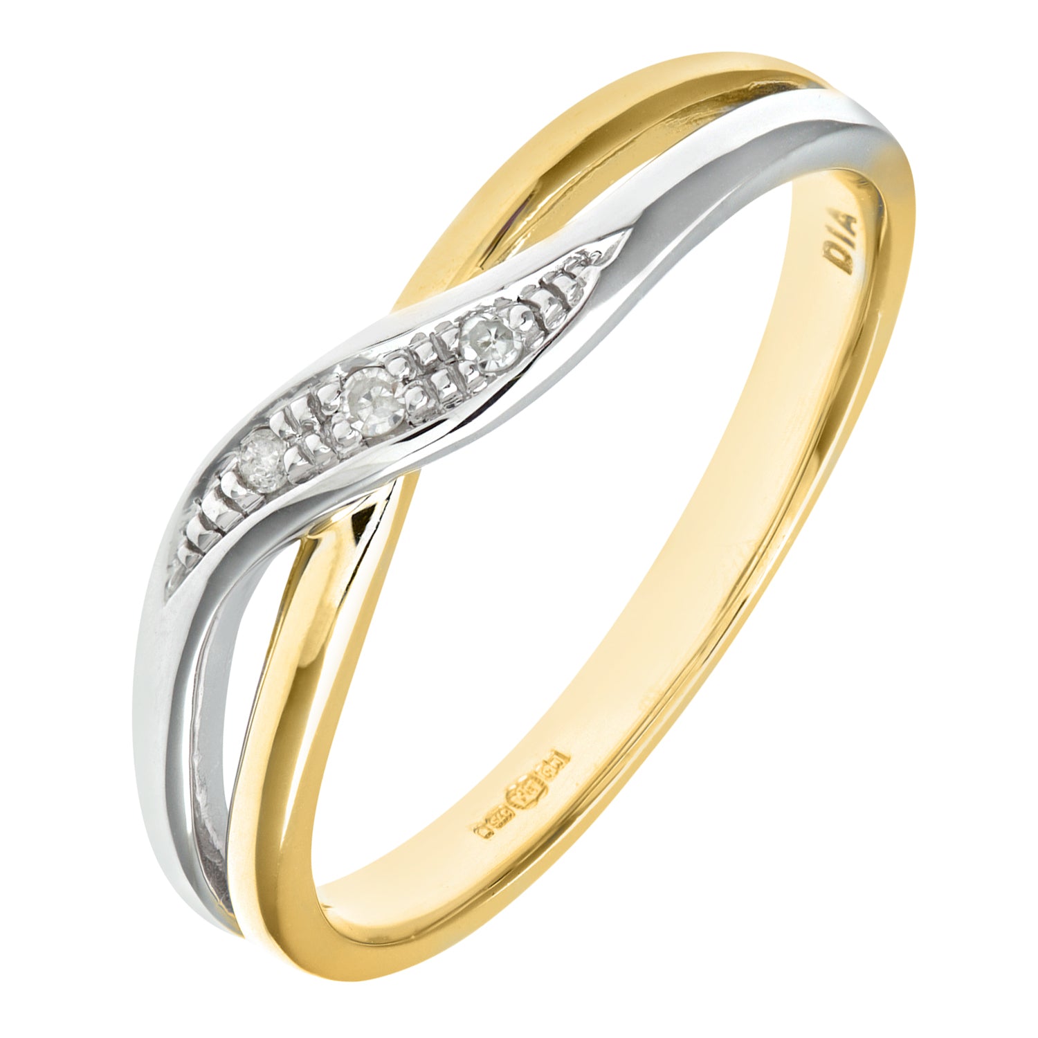 9ct Gold  Round 2pts Diamond Crossover Dress Ring - PR0AXL8741Y