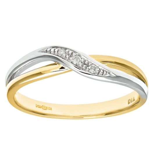 9ct Gold Round 2pts Diamond Crossover Dress Ring - PR0AXL8741Y