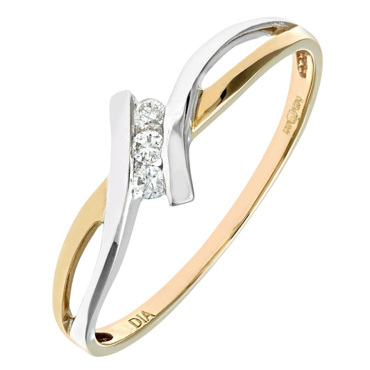 9ct White & Yellow Gold  6pts Diamond Split Wavy Trilogy Ring 4mm - PR0AXL8897YW