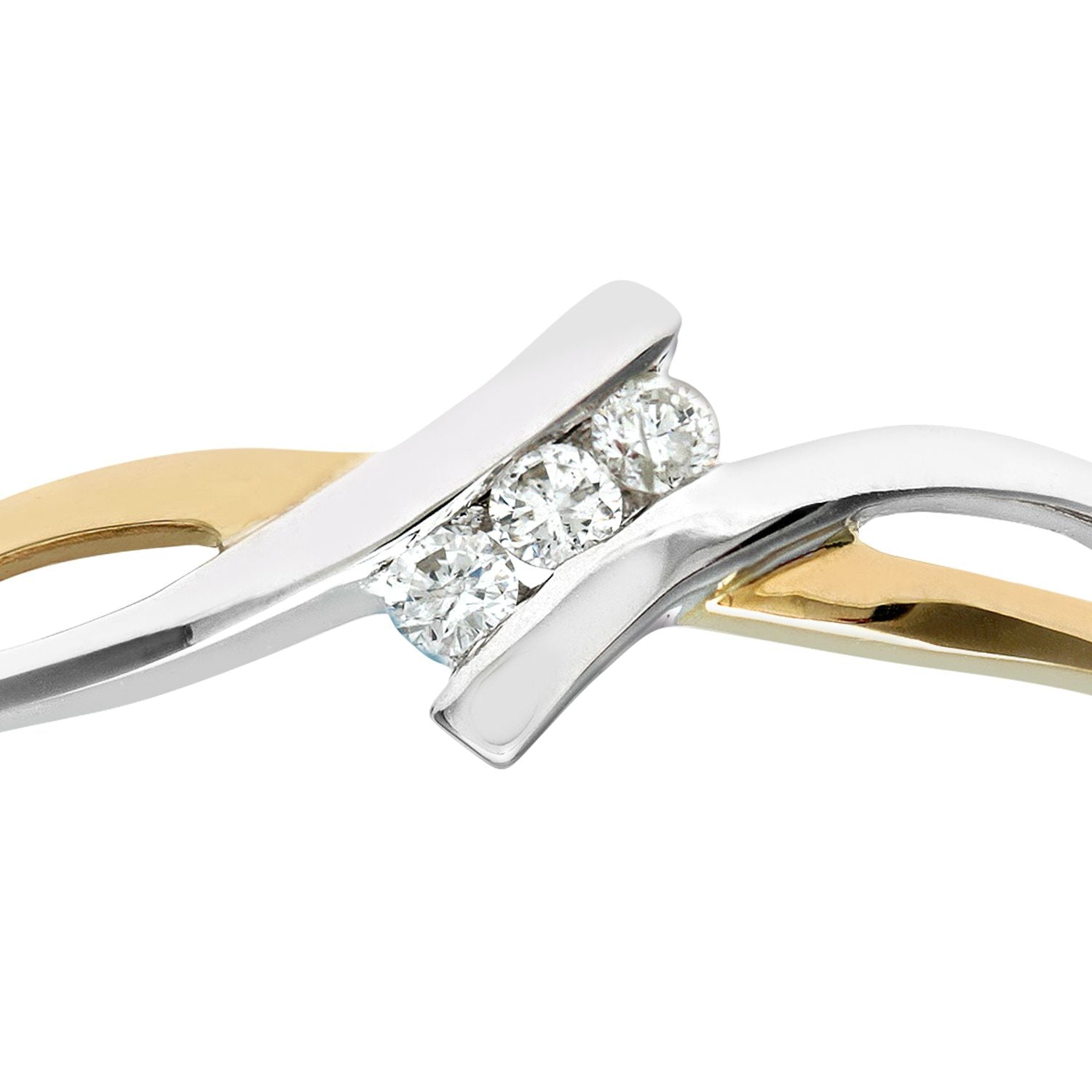 9ct White & Yellow Gold  6pts Diamond Split Wavy Trilogy Ring 4mm - PR0AXL8897YW