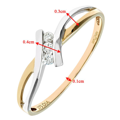 9ct White & Yellow Gold  6pts Diamond Split Wavy Trilogy Ring 4mm - PR0AXL8897YW
