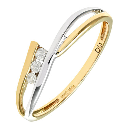 9ct White & Yellow Gold  6pts Diamond Split Wavy Trilogy Ring 4mm - PR0AXL8899YW