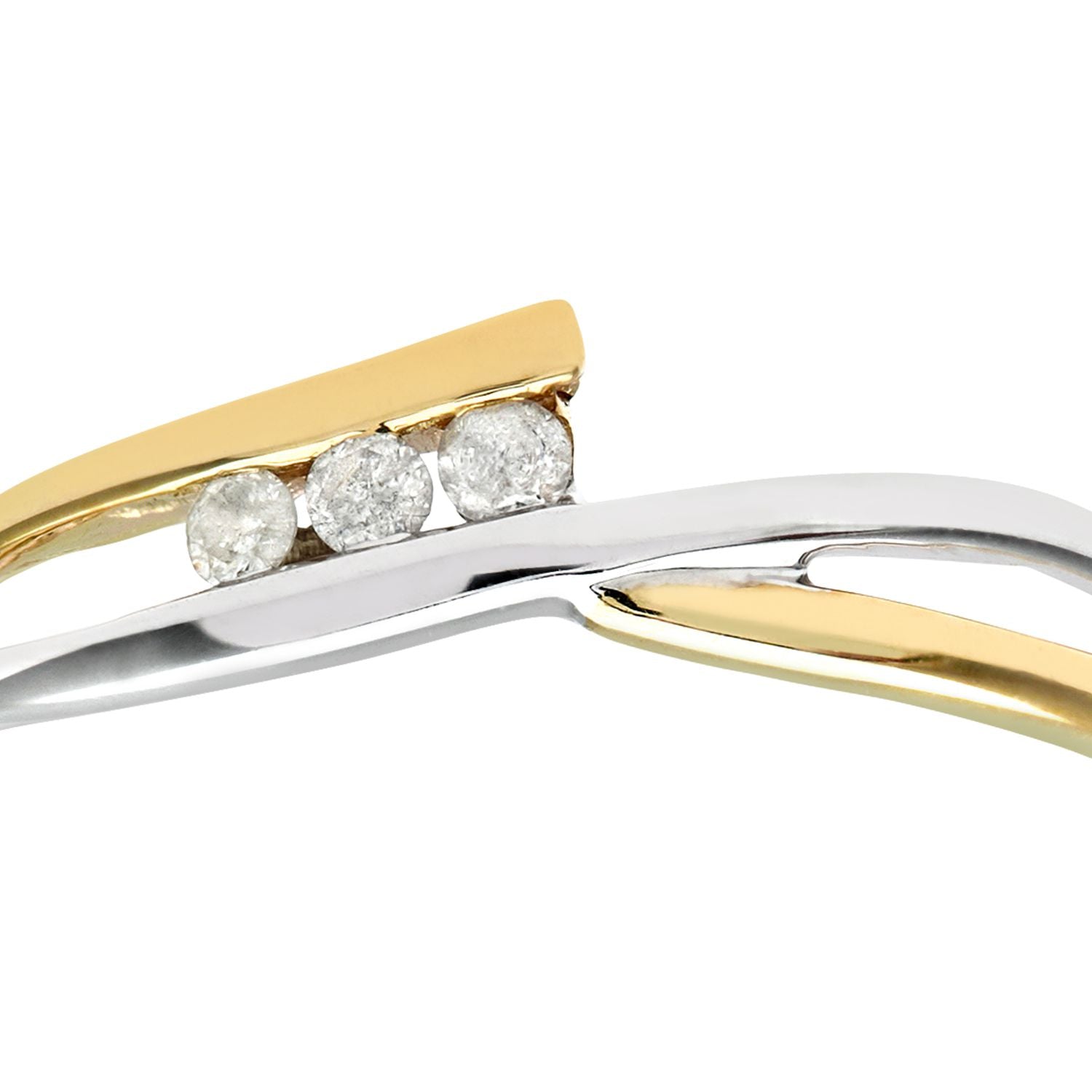 9ct White & Yellow Gold  6pts Diamond Split Wavy Trilogy Ring 4mm - PR0AXL8899YW