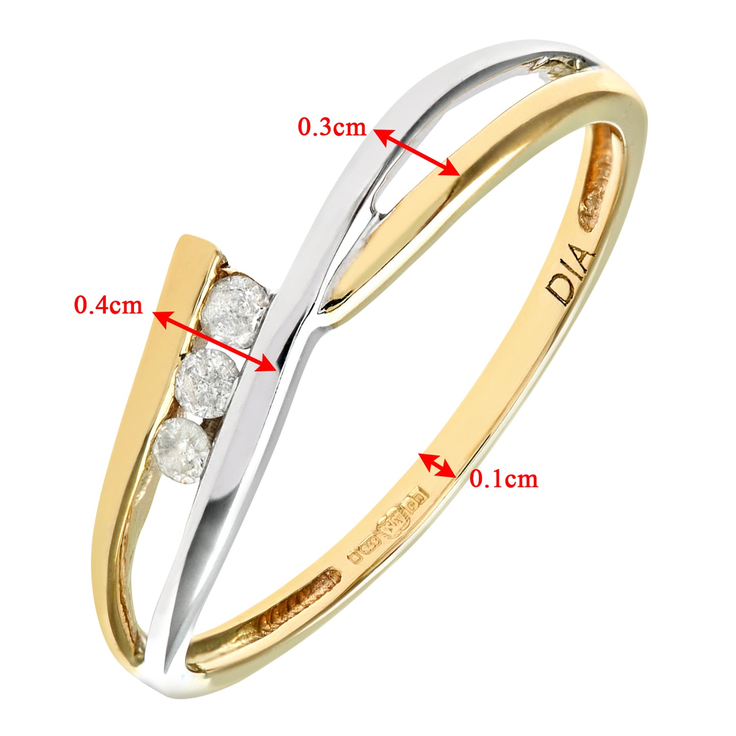 9ct White & Yellow Gold  6pts Diamond Split Wavy Trilogy Ring 4mm - PR0AXL8899YW