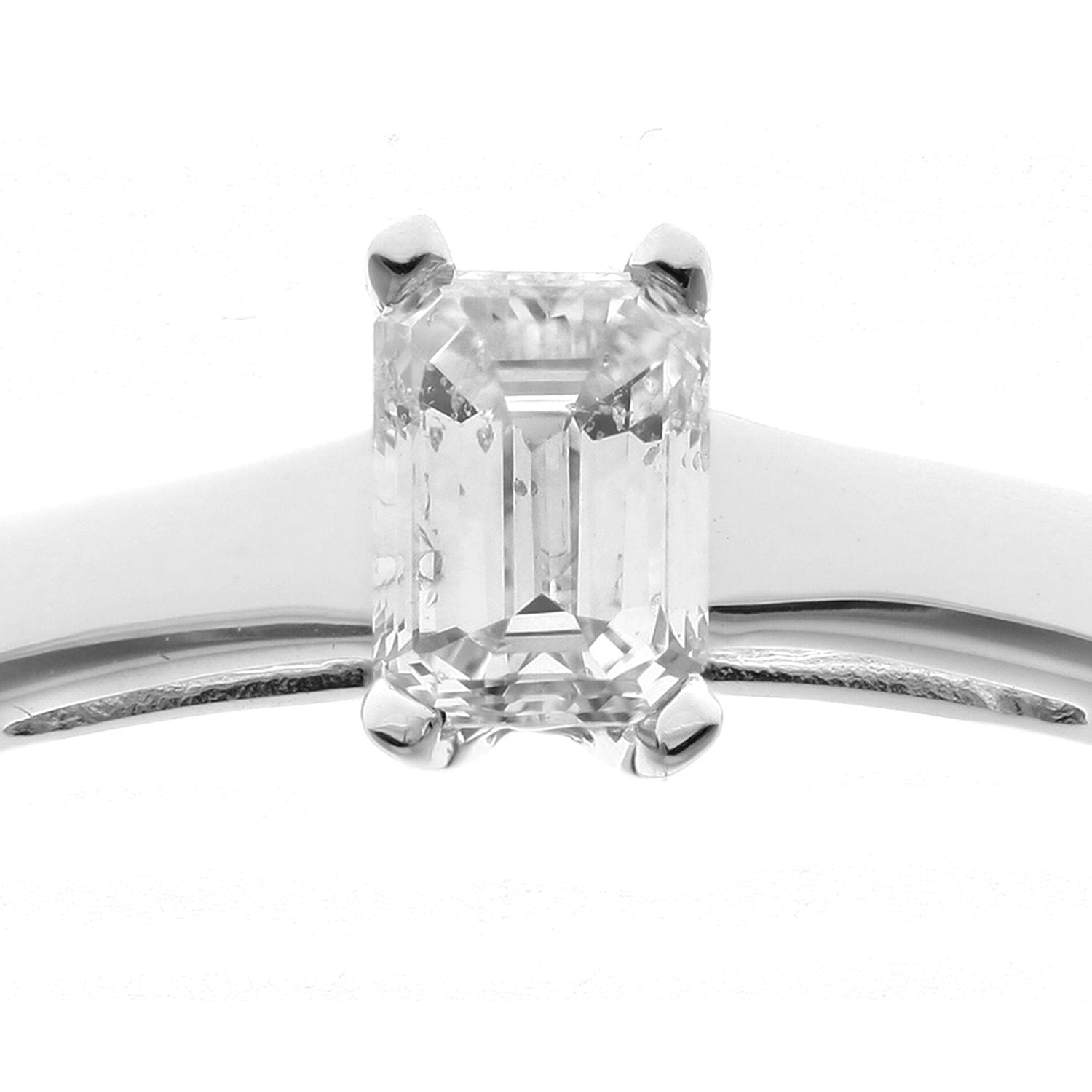 18ct White Gold  Emerald Cut 1/4ct Diamond 4 Claw Solitaire Ring - PR0AXL914518KW