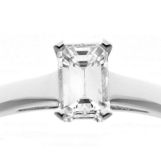 18ct White Gold  Emerald Cut 1/2ct Diamond 4 Claw Solitaire Ring - PR0AXL914718KW