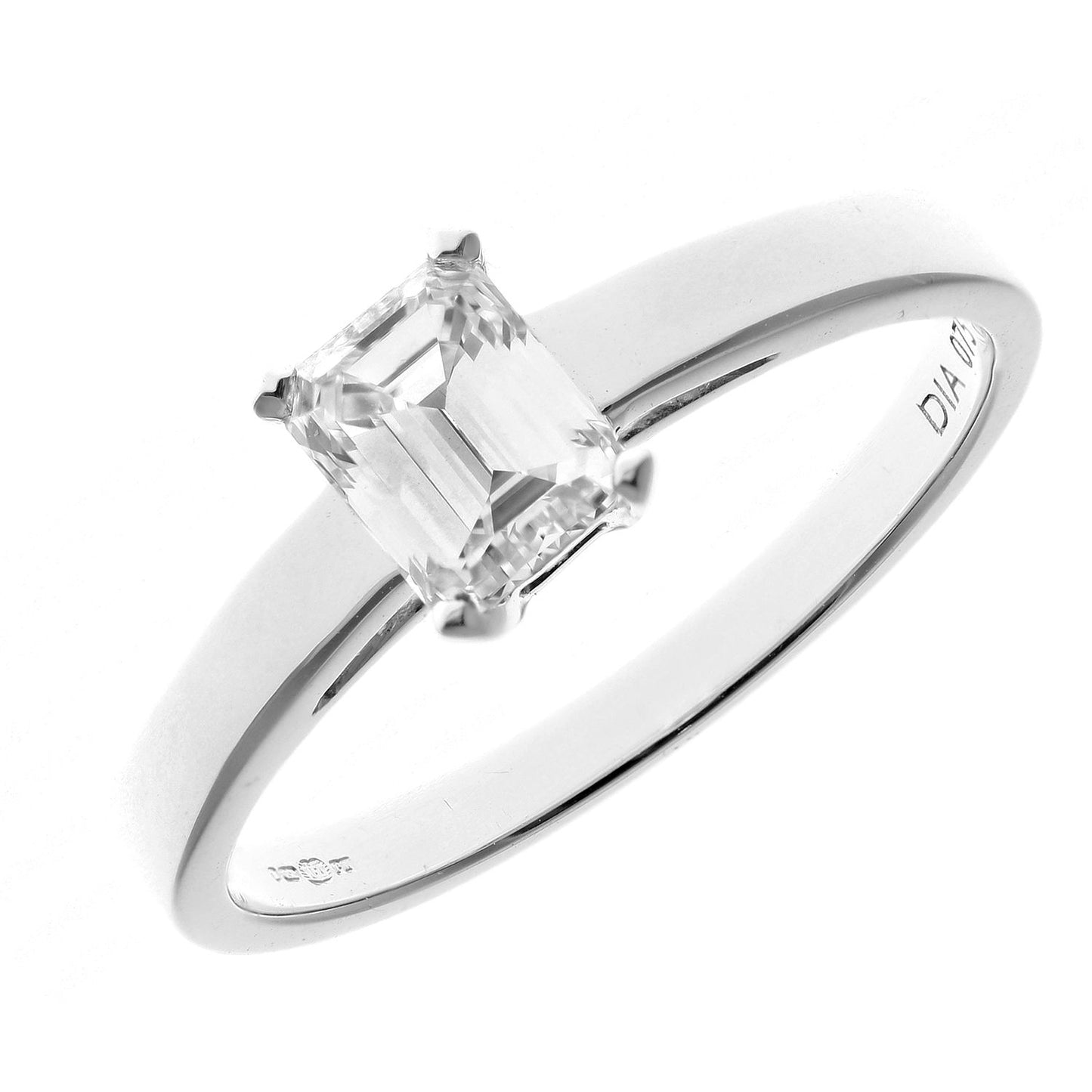 18ct White Gold  Emerald Cut 3/4ct Diamond 4 Claw Solitaire Ring - PR0AXL914818KW