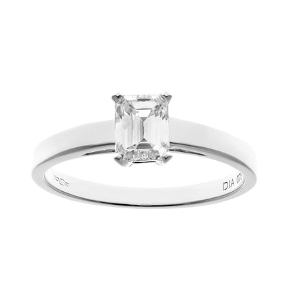18ct White Gold  Emerald Cut 3/4ct Diamond 4 Claw Solitaire Ring - PR0AXL914818KW