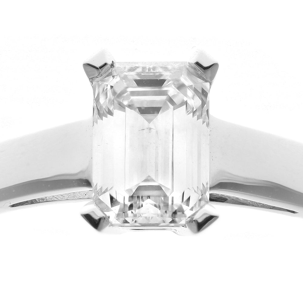 18ct White Gold  Emerald Cut 1ct Diamond 4 Claw Solitaire Ring - PR0AXL914918KW